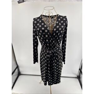 Brooks Brothers 346 Black White Geometric Print Faux Wrap Dress Size Small
